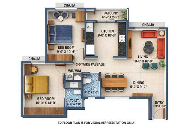 Arihant Advika Vashi - Floor plan 2 BHK 759 Sq.ft