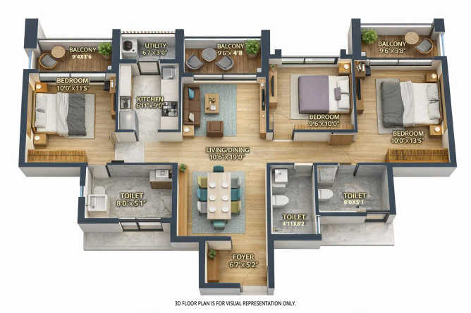 Runwal The Central Park Pimpri Chinchwad - Floor plan 3 BHK 1029 Sq.ft