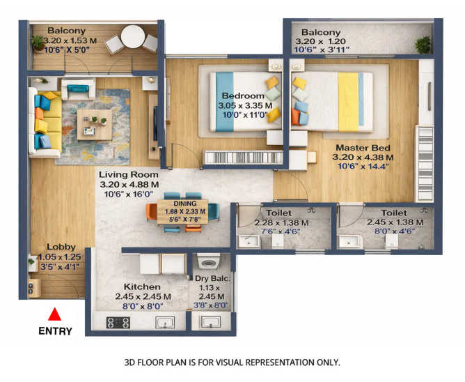 Kohinoor Kaleido Wagholi - Floor plan 2 BHK 812 Sq.ft