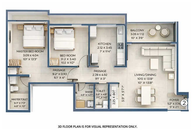 Shapoorji Pallonji Heartland Mulund - Floor plan 2 BHK 750 Sq.ft