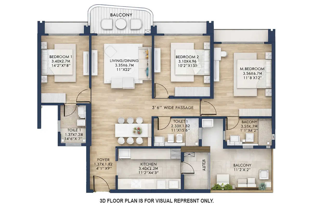 L & T Pearl Mahim - Floor plan 3 BHK 1041 Sq.ft