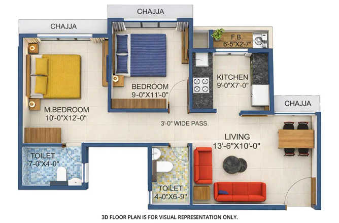 Arihant Anant Taloja - Floor plan 2 BHK 509 Sq.ft