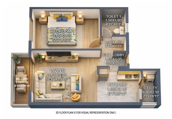 Rohan Abhilasha Wagholi - Floor plan 1 BHK 474 Sq.ft