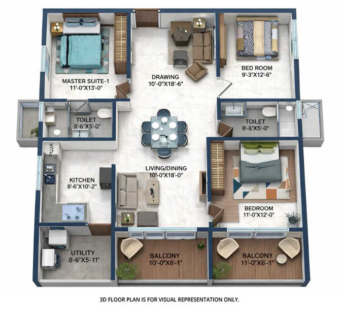 Candeur Crescent Lingampally - Floor plan 3 BHK 1601 Sq.ft