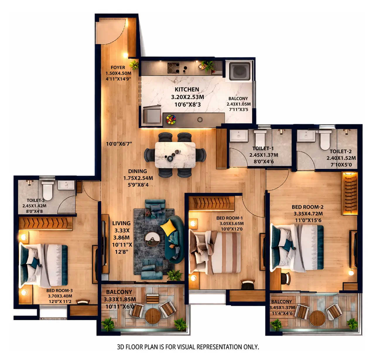 Nyati Esteban Undri - Floor plan 3 BHK 1214 Sq.ft