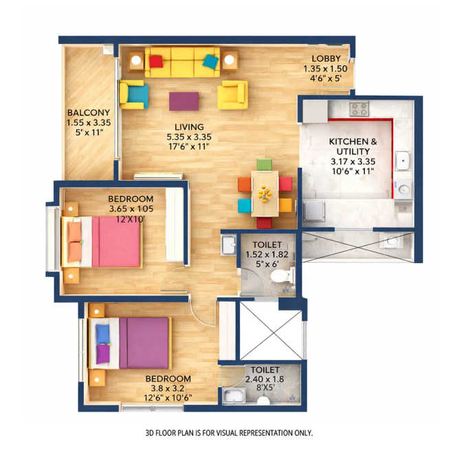 Majestique Prime West Balewadi - Floor plan 2 BHK 838 Sq.ft