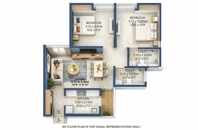 Wadhwa Wise City Panvel - Floor plan 2 BHK 639 Sq.ft