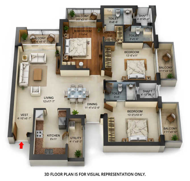 Abhyudaya Celestial Gomti Nagar - Floor plan 3 BHK 1107 Sq.ft