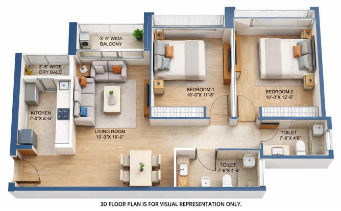 Sunteck Sky Park Mira Bhayandar - Floor plan 2 BHK 740 Sq.ft