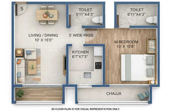Sai Sun City Taloja - Floor plan 1 BHK 474 Sq.ft