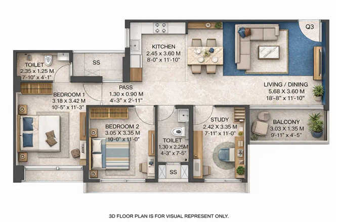 Shapoorji The Canvas Residences Sewri - Floor plan 2.5 BHK 810 Sq.ft