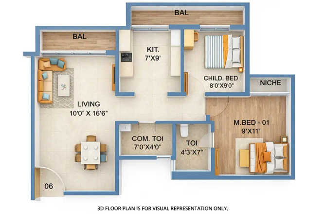 Sai World City Panvel - Floor plan 2 BHK 710 Sq.ft