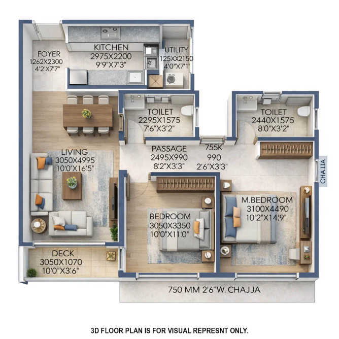 Runwal Woods Chembur - Floor plan 2 BHK 737 Sq.ft