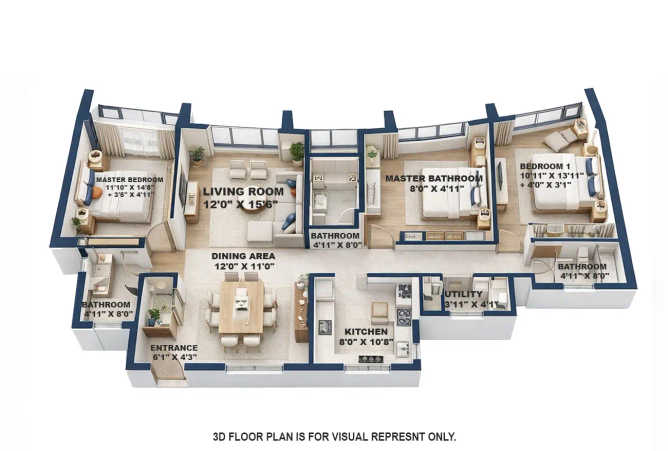 Lodha Kiara Worli - Floor plan 3 BHK 1177 Sq.ft