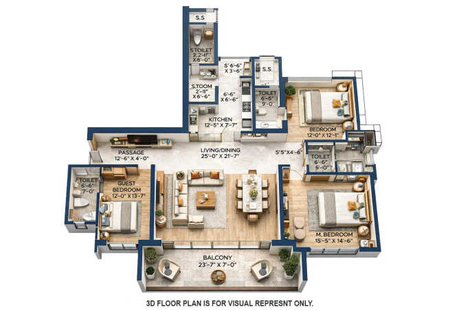 Shapoorji The Odyssey Marine Drive - Floor plan 3 BHK 1797 Sq.ft