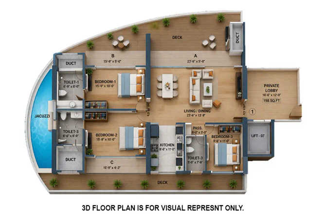 Ruparel Icon Parel - Floor plan 3 BHK 2300 Sq.ft