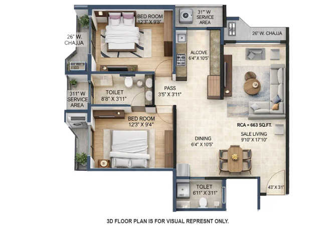 Satre Happynest Kanjurmarg - Floor plan 2 BHK 663 Sq.ft