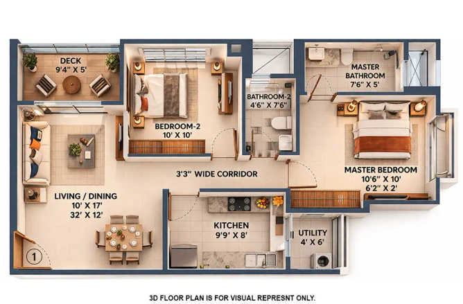 Lodha Vista Lower Parel - Floor plan 2 BHK 740 Sq.ft