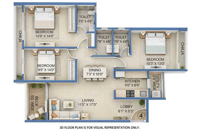 Bhagwati Celestria Airoli - Floor plan 3 BHK 1066 Sq.ft