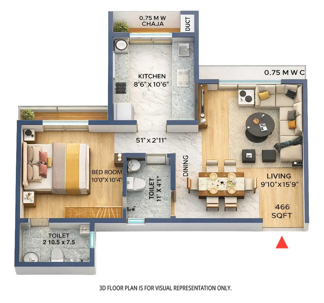 Adityaraj Greens Powai - Floor plan 1 BHK 466 Sq.ft
