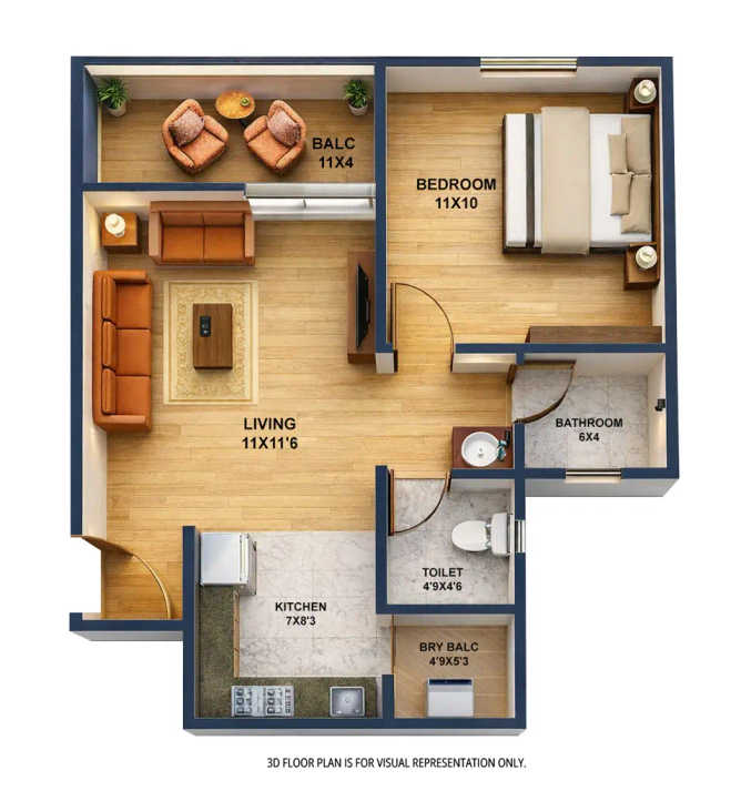 Mantra 29 Gold Coast Dhanori - Floor plan 1 BHK 404 Sq.ft