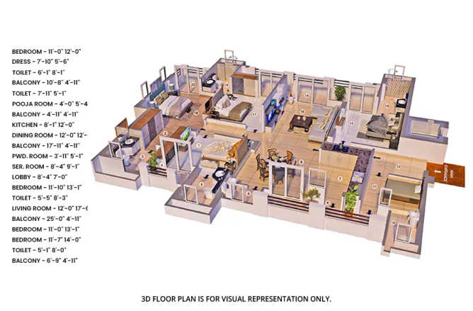 Purvanchal Royal City Sector CHI V Greater Noida - Floor plan 4 BHK 1622 Sq.ft