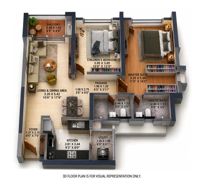 Geras Joy on the Treetops Hinjewadi - Floor plan 2 BHK 855 Sq.ft