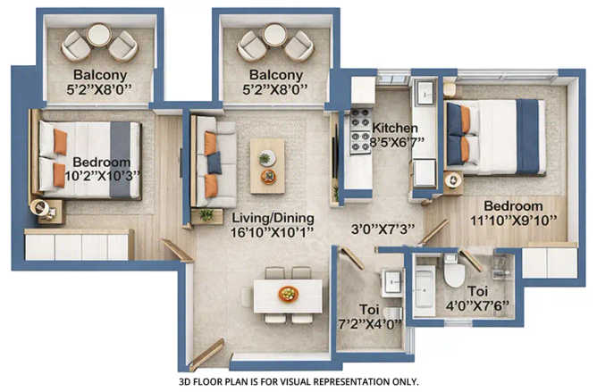 Marathon Nexzone Panvel - Floor plan 2 BHK 643 Sq.ft