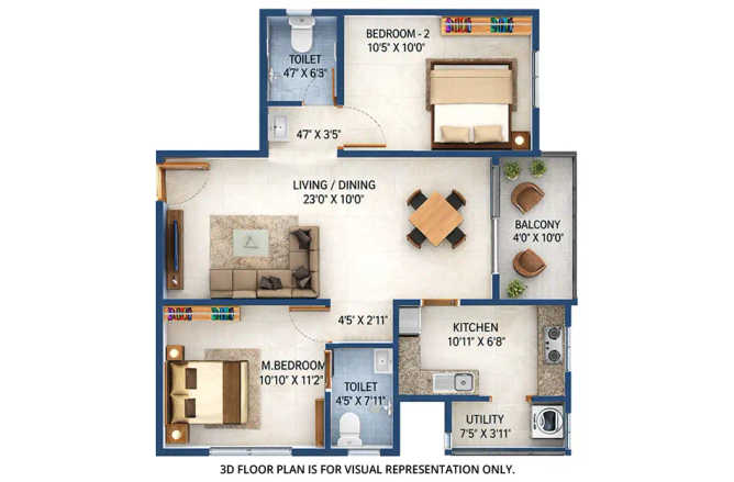 Urbanrise The Lakes Edge Madhavaram - Floor plan 2 BHK 1140 Sq.ft