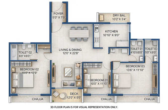 Gami Palm Amore Seawoods - Floor plan 3 BHK 1175 Sq.ft