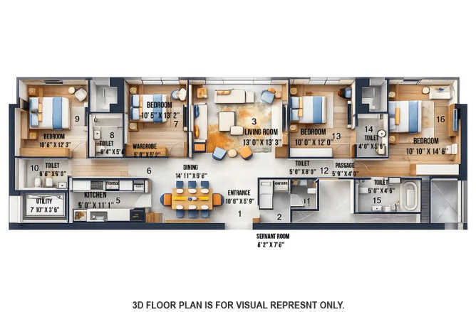 Rustomjee Crown Prabhadevi - Floor plan 4 BHK 1700 Sq.ft