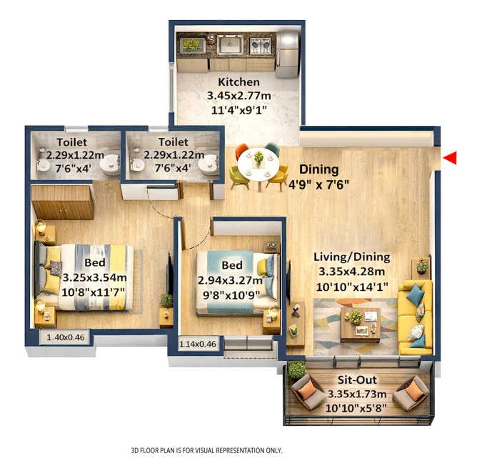 Nyati Exuberance Undri - Floor plan 2 BHK 703 Sq.ft