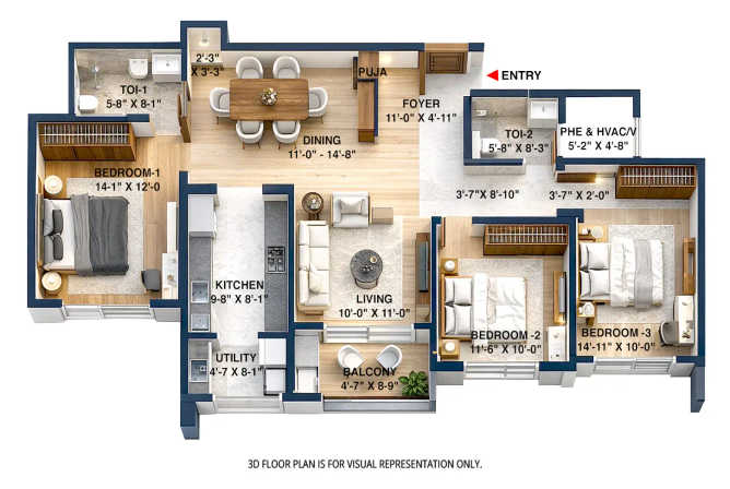 Brigade Altius Sholinganallur - Floor plan 3 BHK 1755 Sq.ft