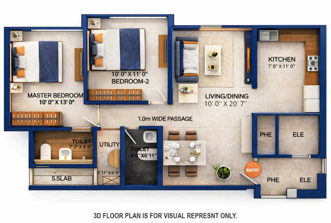 Dosti Wave Wadala - Floor plan 2 BHK 686 Sq.ft