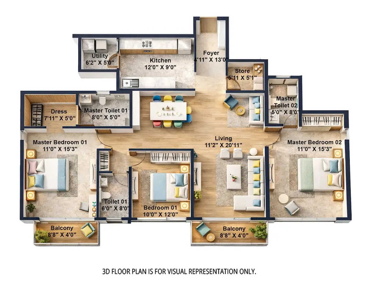 Mahindra Citadel Pimpri Chinchwad - Floor plan 3 BHK 1377 Sq.ft