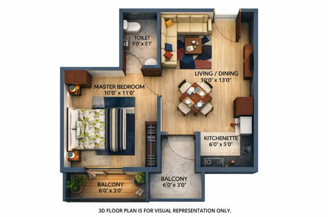 Urbanrise Revolution One Padur - Floor plan 1 BHK 525 Sq.ft