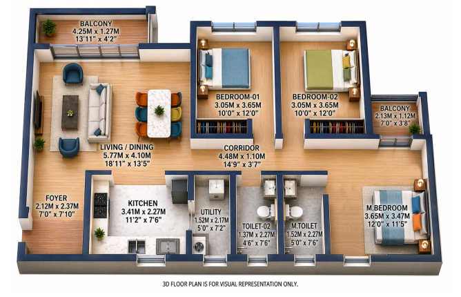 Godrej Lakeside Orchard Sarjapura - Floor plan 3 BHK 1587 Sq.ft