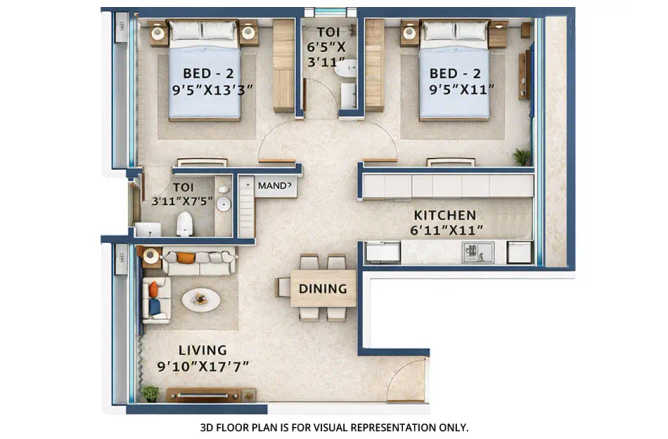 Tricity Bayview Kalamboli - Floor plan 2 BHK 1060 Sq.ft