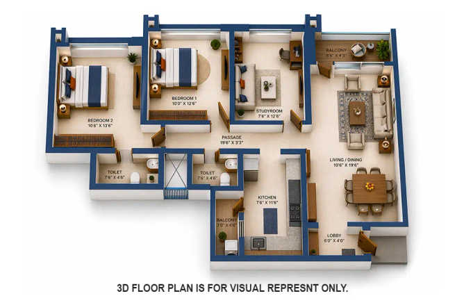 Supreme Boulevard Chembur - Floor plan 3 BHK 938 Sq.ft