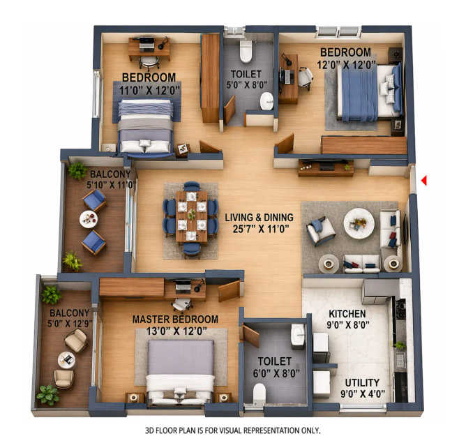 Abhee Kings Court Sarjapura - Floor plan 3 BHK 1530 Sq.ft
