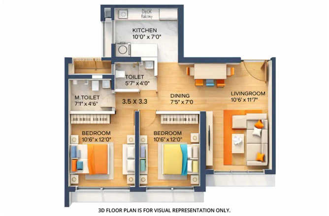 Arkade Vistas Goregaon - Floor plan 2 BHK 688 Sq.ft