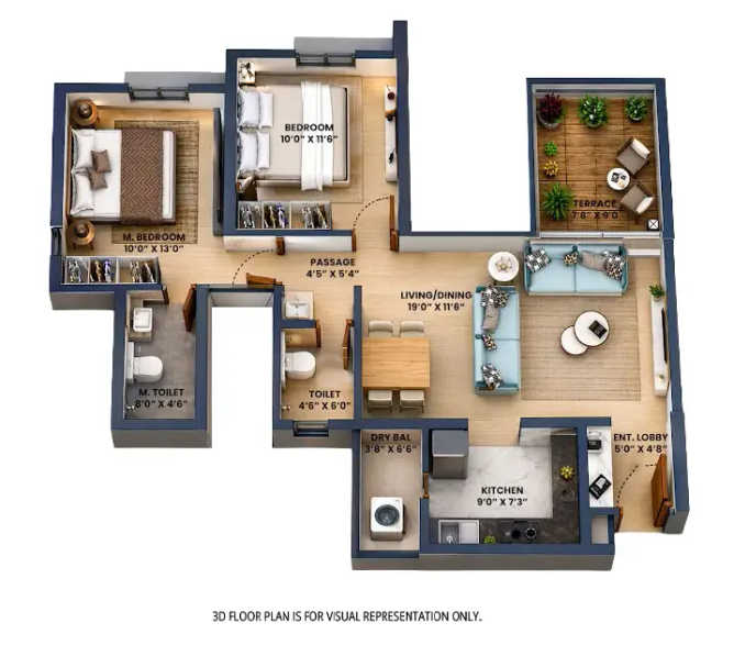 Shapoorji Pallonji Signia Hinjewadi - Floor plan 2 BHK 783 Sq.ft