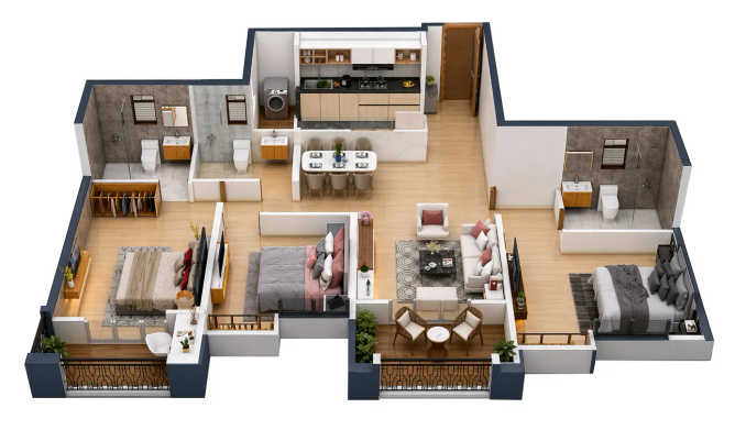 Nyati Equinox Bavdhan - Floor plan 3 BHK 1213 Sq.ft