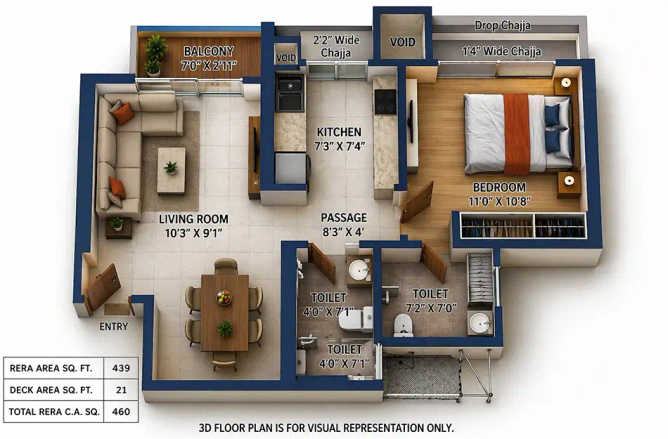 GHP Suncity Powai - Floor plan 1 BHK 460 Sq.ft
