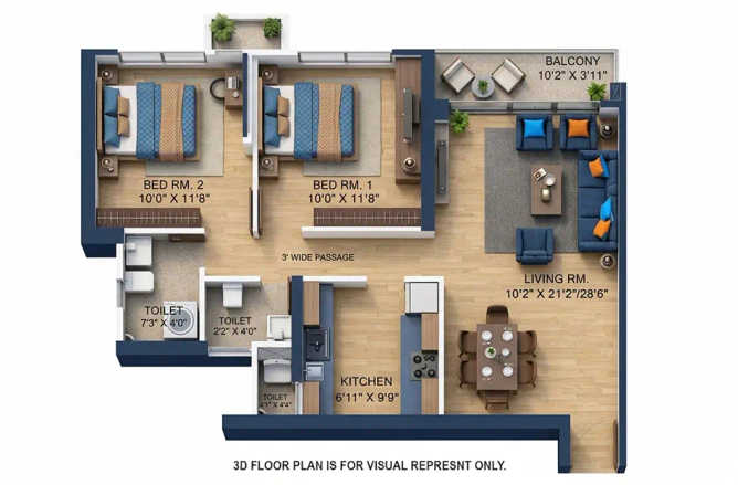 Siddha Sky Wadala - Floor plan 2 BHK 737 Sq.ft