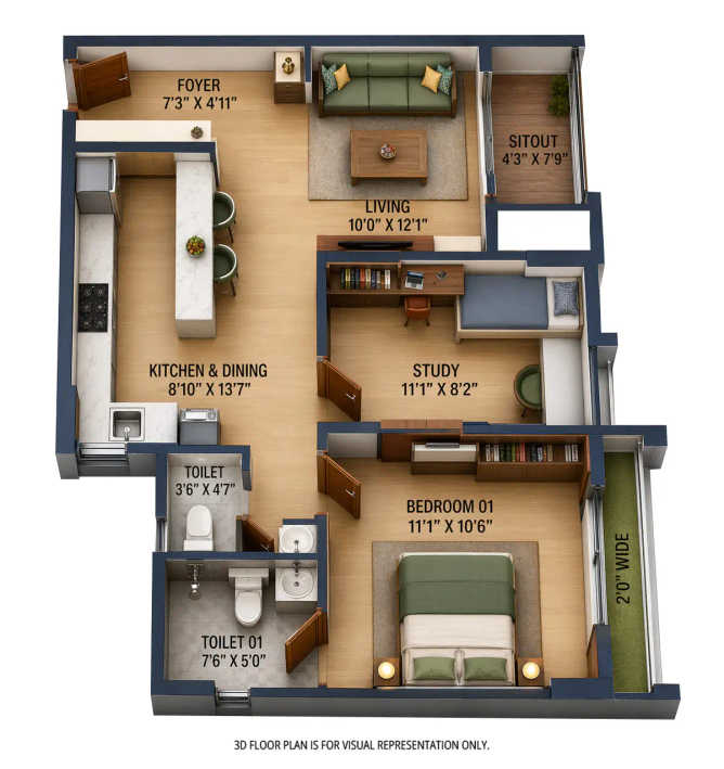 Goyal Orchid Salisbury Panathur - Floor plan 2 BHK 930 Sq.ft