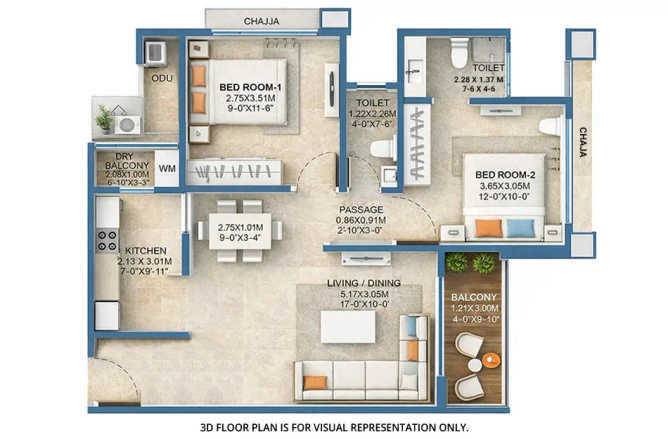 Delta Tricity Aveon City Rabale - Floor plan 2 BHK 690 Sq.ft