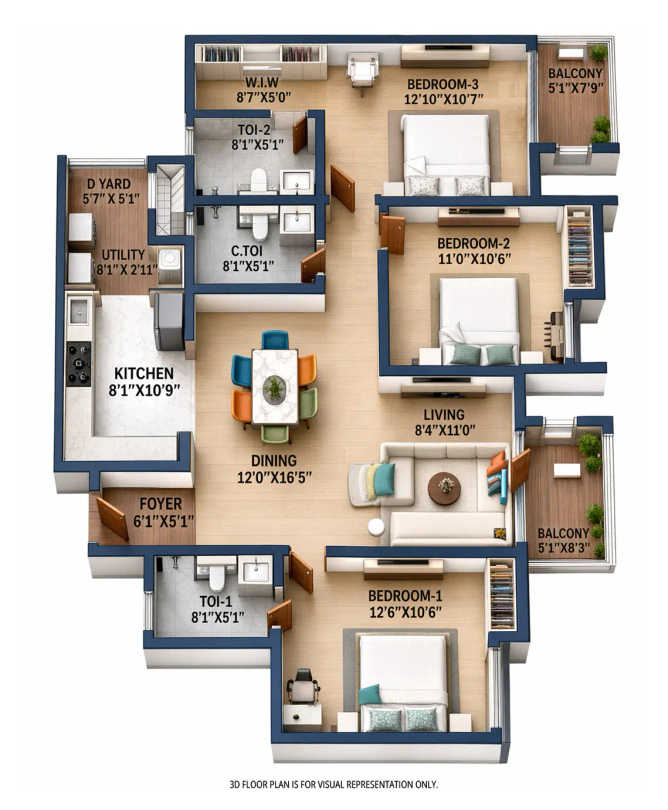 Vajram Vivera Kogilu - Floor plan 3 BHK 1680 Sq.ft