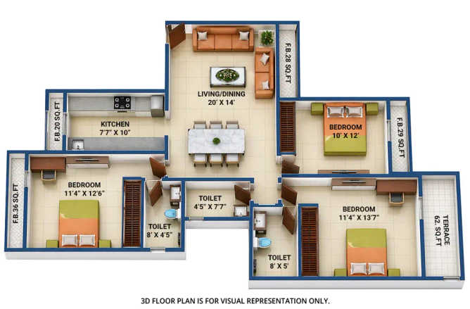 Akshar Alvario Nerul - Floor plan 3 BHK 1350 Sq.ft