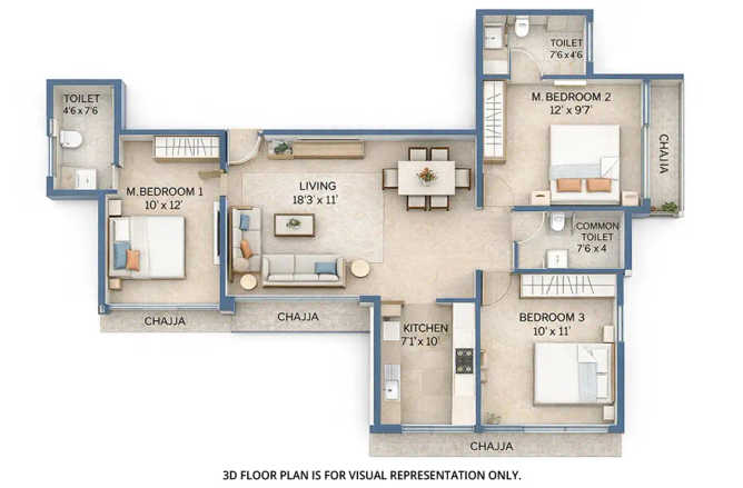 Tricity Eros Kharghar - Floor plan 3 BHK 917 Sq.ft